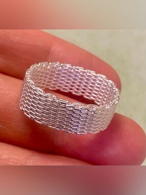 Sterling Silver Plated  Mesh Band Ring -  stainless steel ring